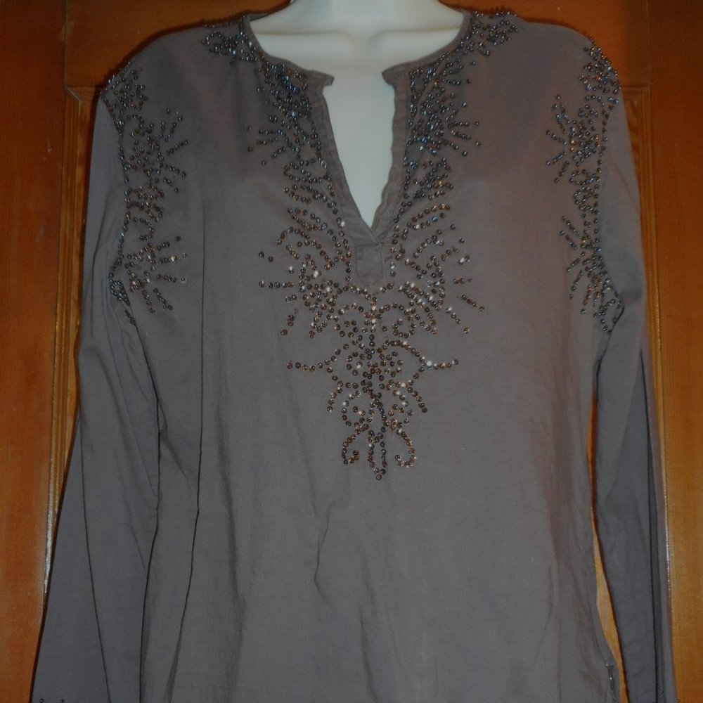 Brown Beaded BeBe Top